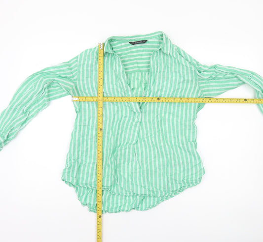 Dunnes Women’s Green Striped Linen Cotton Button-Up Shirt Size S