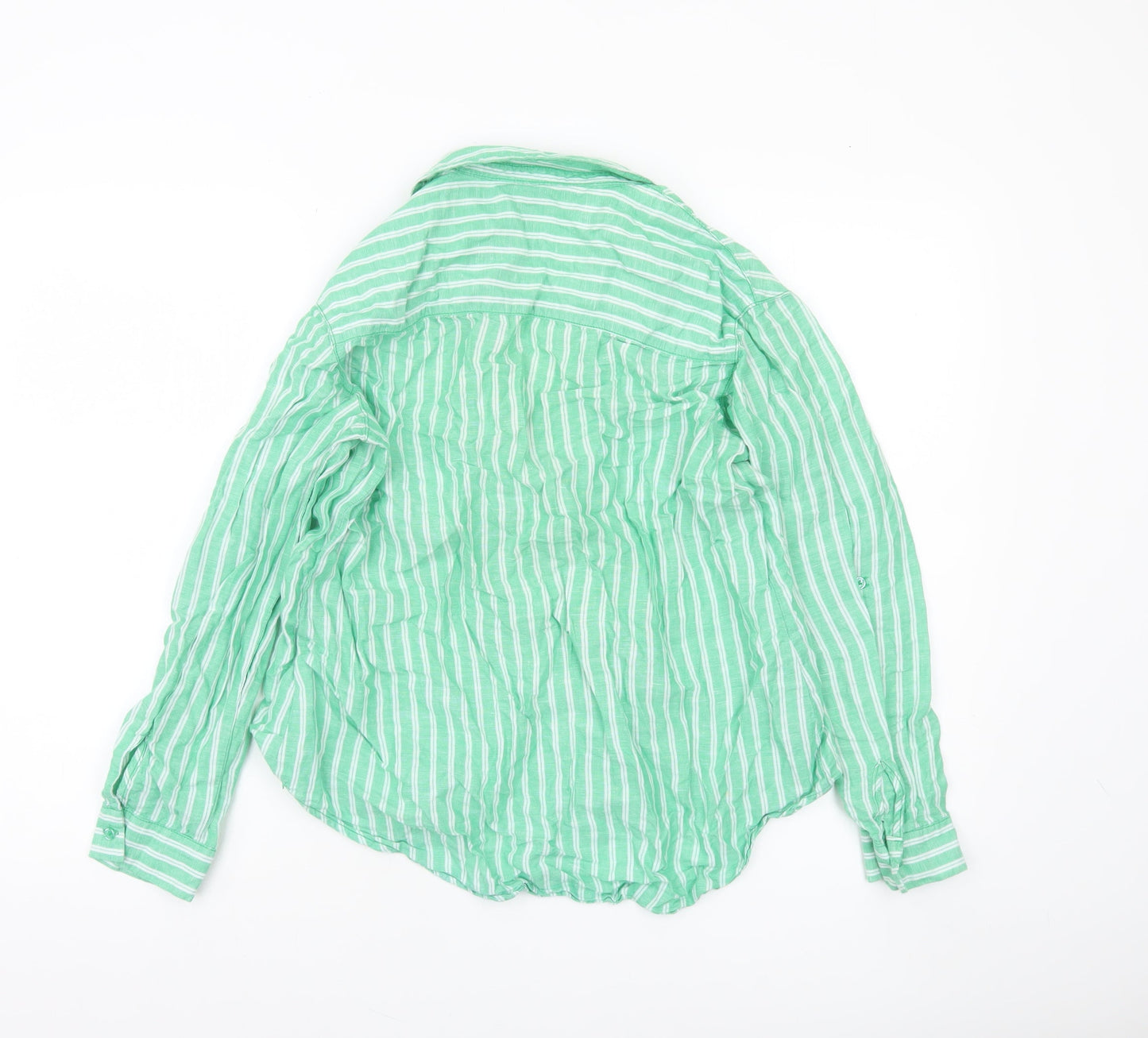 Dunnes Women’s Green Striped Linen Cotton Button-Up Shirt Size S