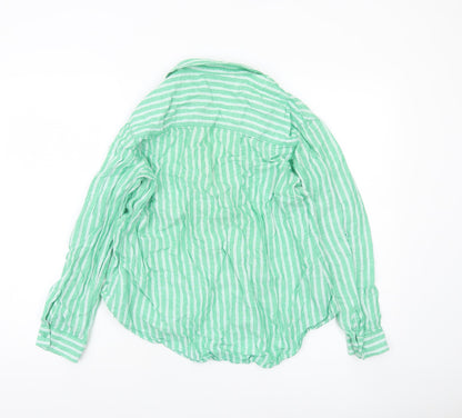 Dunnes Women’s Green Striped Linen Cotton Button-Up Shirt Size S