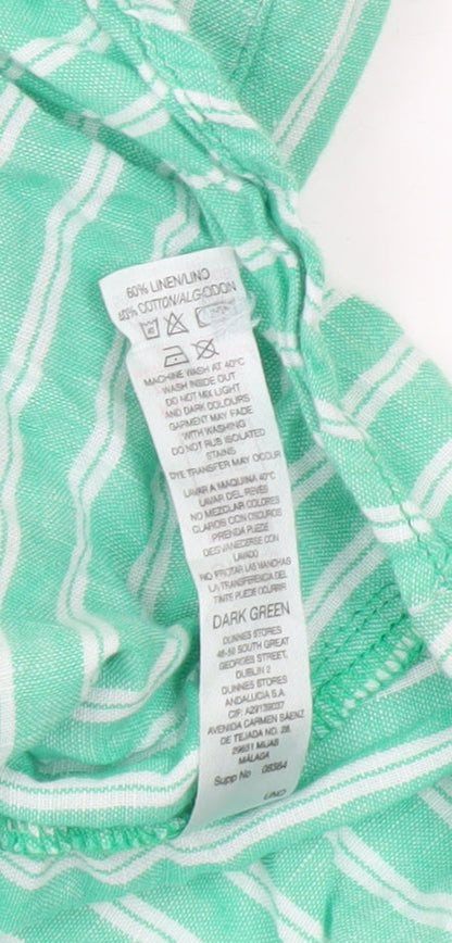 Dunnes Women’s Green Striped Linen Cotton Button-Up Shirt Size S