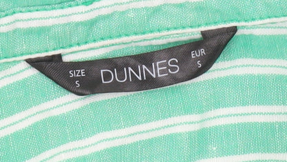Dunnes Women’s Green Striped Linen Cotton Button-Up Shirt Size S