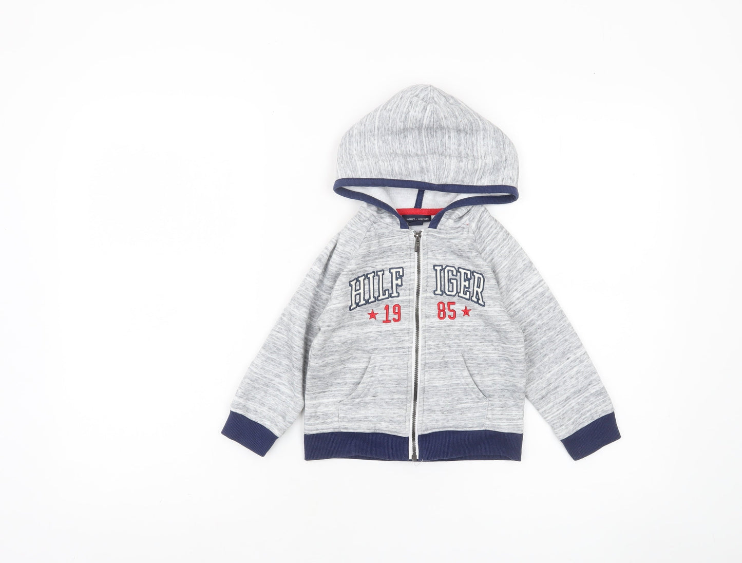 Tommy Hilfiger Unisex Baby Grey Hooded Zip Jacket Size 24M Cotton Blend