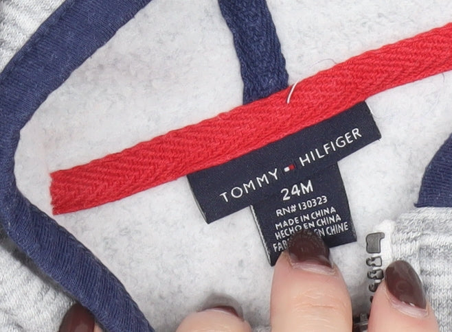 Tommy Hilfiger Unisex Baby Grey Hooded Zip Jacket Size 24M Cotton Blend