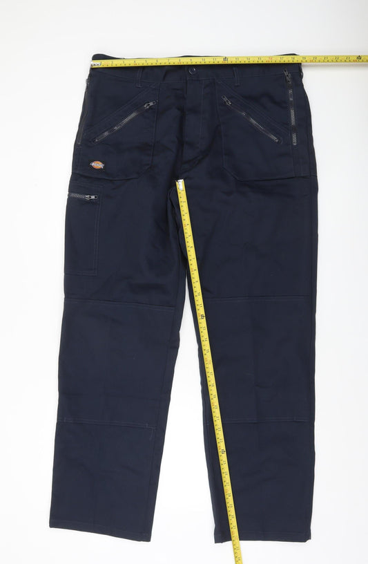 Dickies Men's Navy Cargo Workwear Trousers Size 36R Polyester Cotton