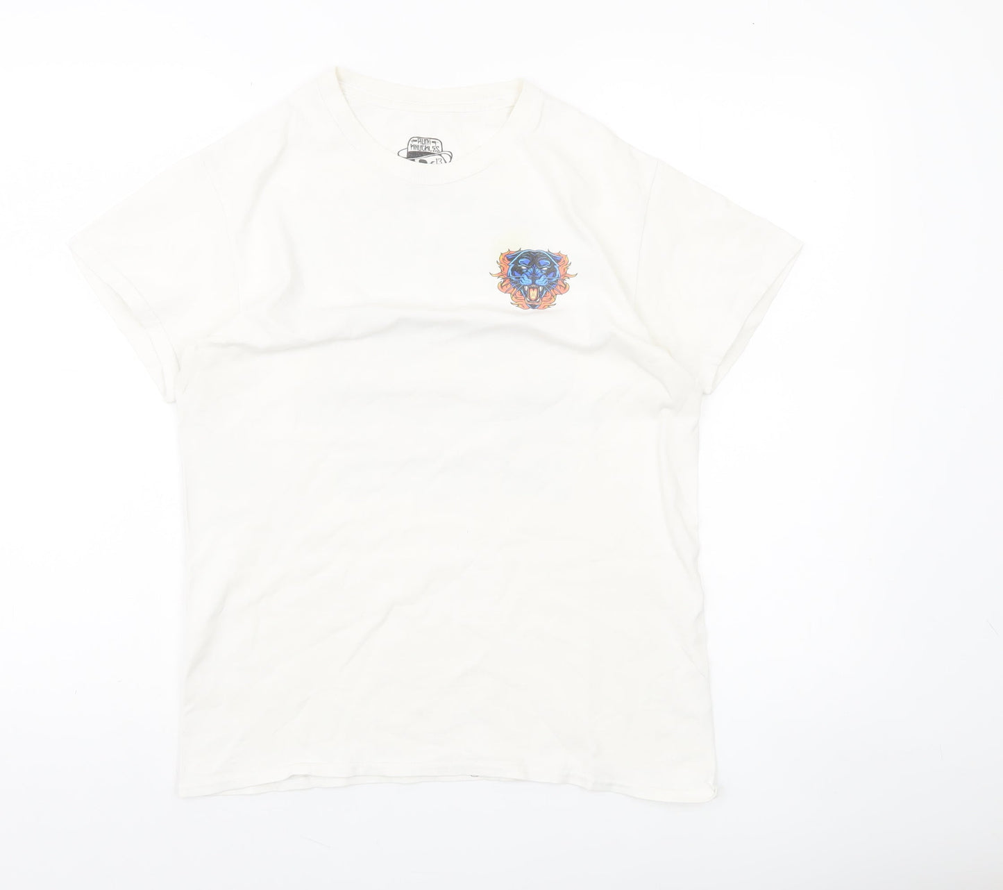 Rum Knuckles Men’s White Cotton Graphic Biker T-Shirt Size S