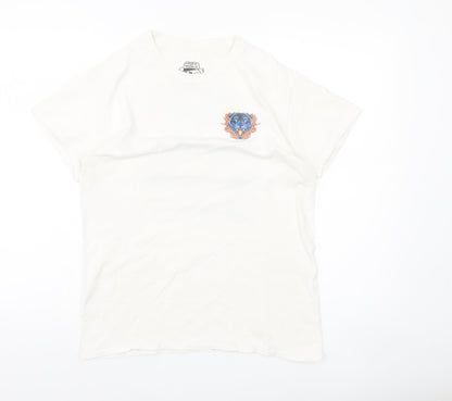 Rum Knuckles Men’s White Cotton Graphic Biker T-Shirt Size S