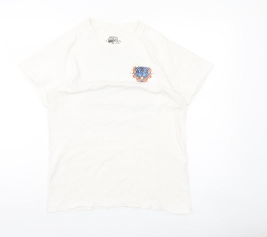 Rum Knuckles Men’s White Cotton Graphic Biker T-Shirt Size S