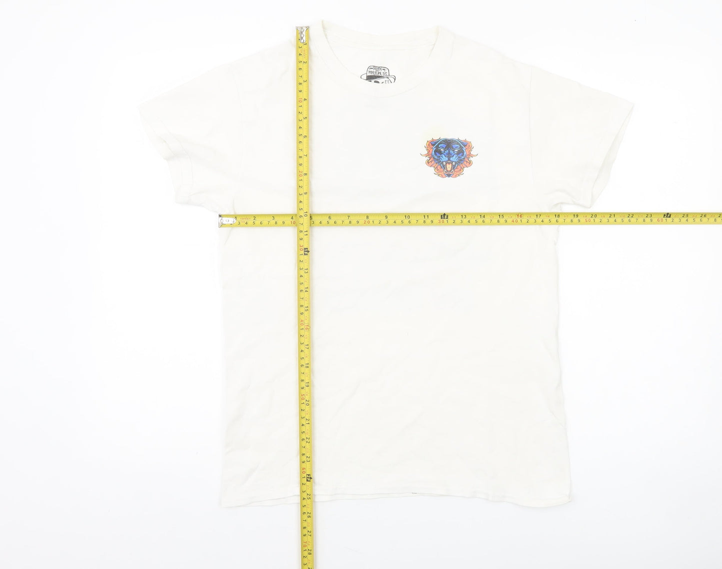 Rum Knuckles Men’s White Cotton Graphic Biker T-Shirt Size S