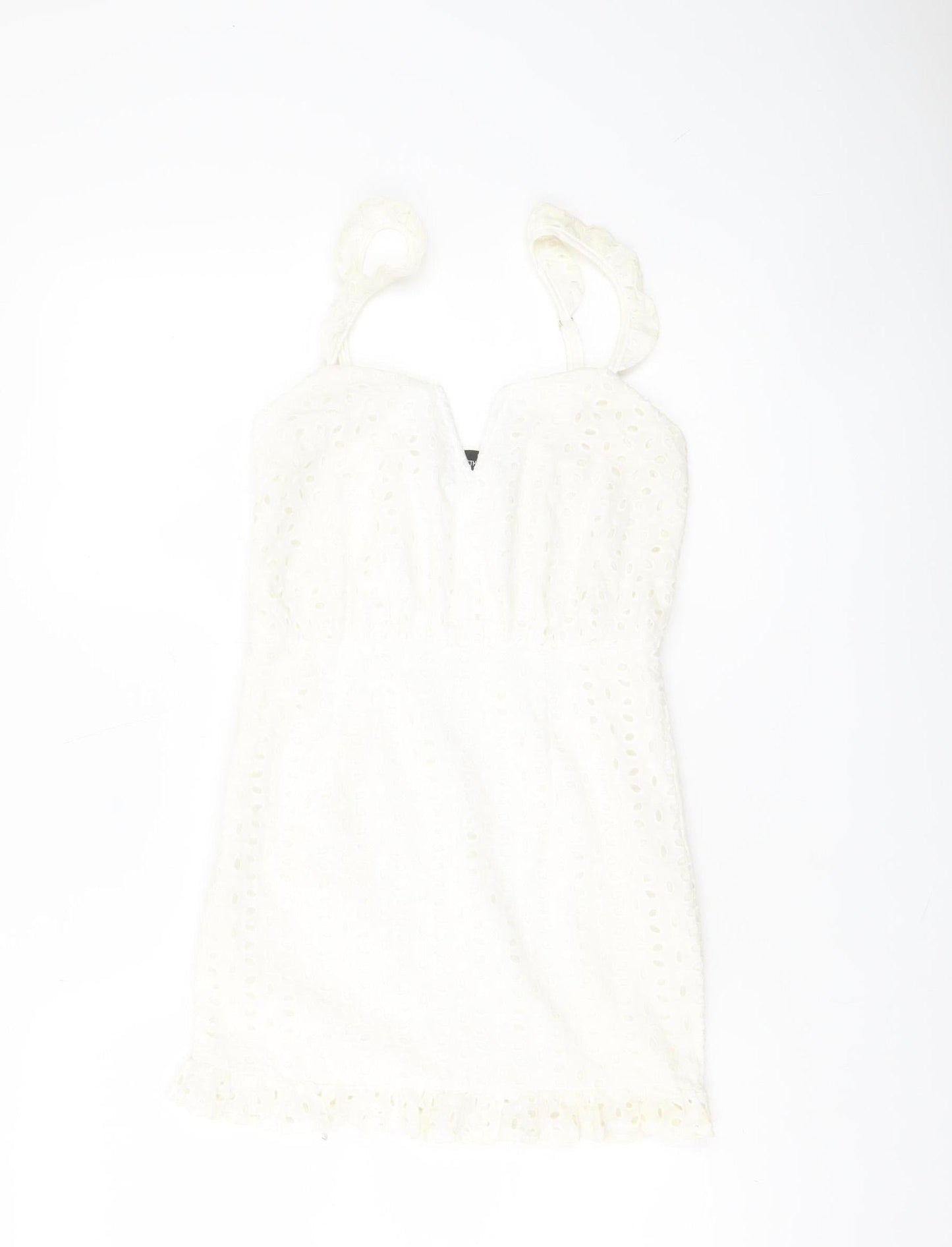 PrettyLittleThing Women’s White Cotton Lace Mini Dress UK 4