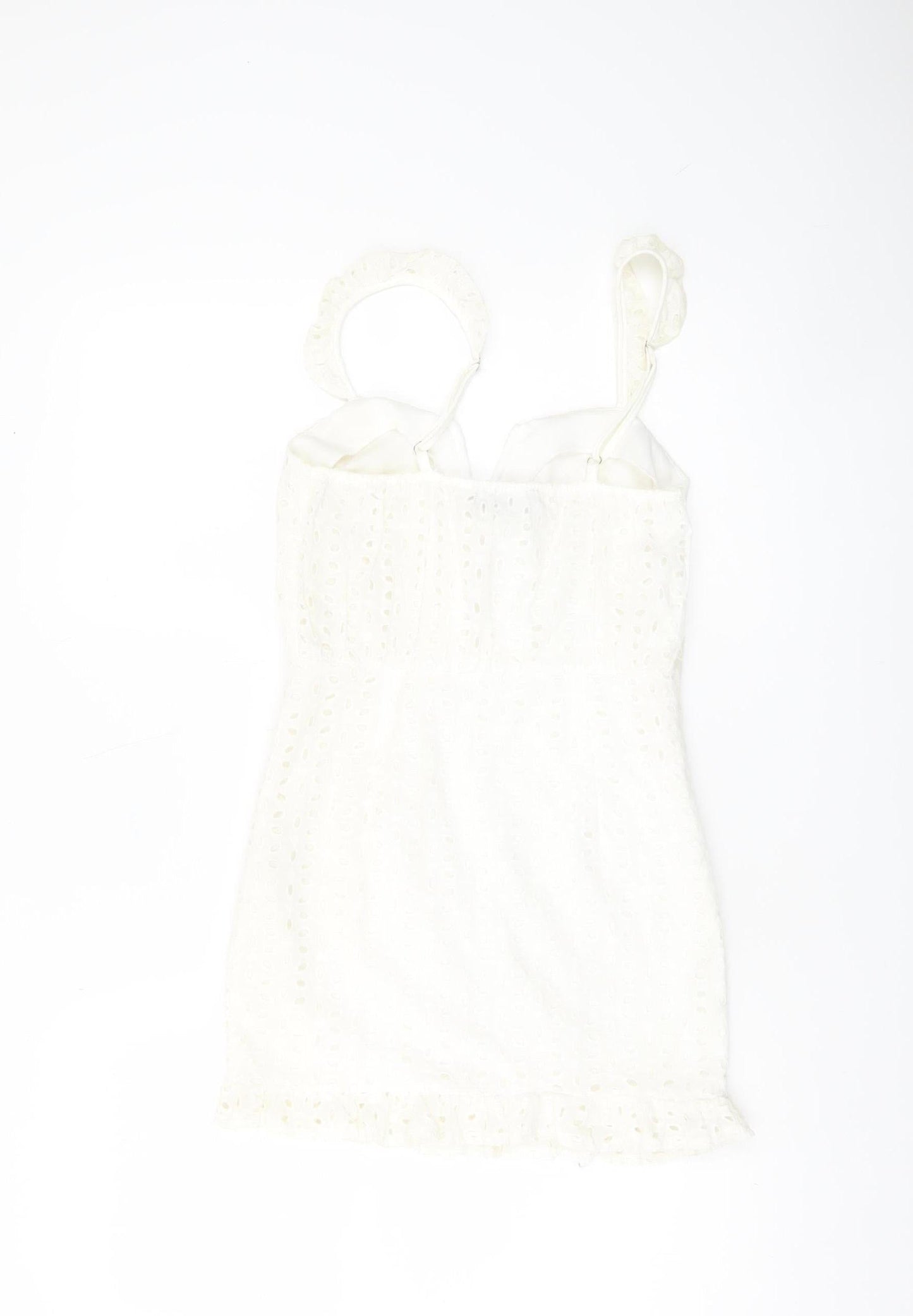 PrettyLittleThing Women’s White Cotton Lace Mini Dress UK 4