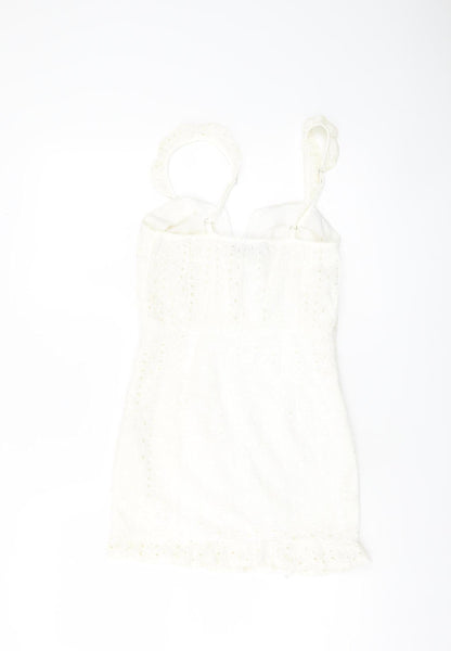 PrettyLittleThing Women’s White Cotton Lace Mini Dress UK 4