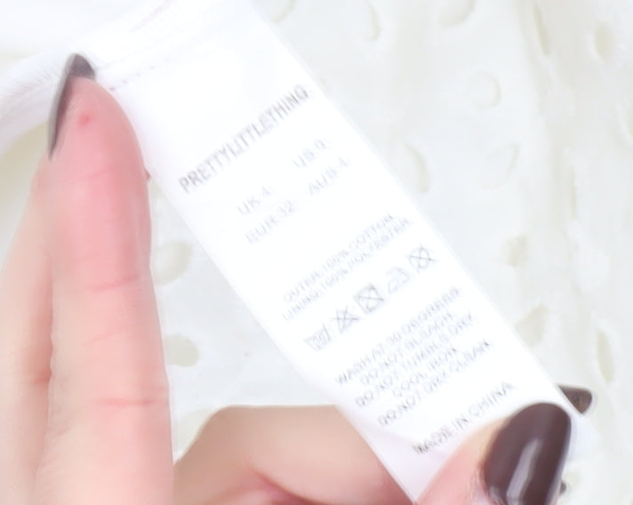 PrettyLittleThing Women’s White Cotton Lace Mini Dress UK 4