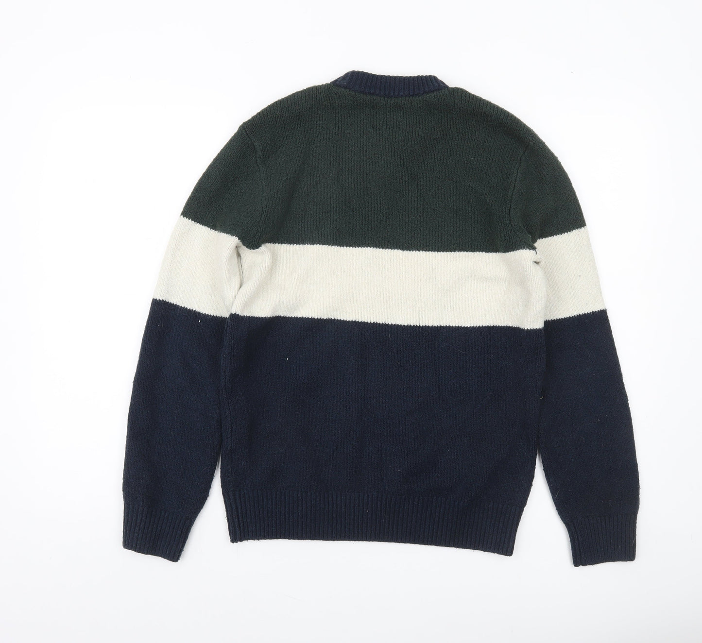 Abercrombie & Fitch Mens Green Navy Cream Crew Neck Pullover Jumper XS