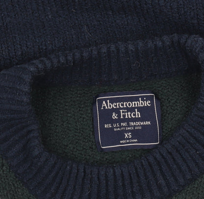 Abercrombie & Fitch Mens Green Navy Cream Crew Neck Pullover Jumper XS
