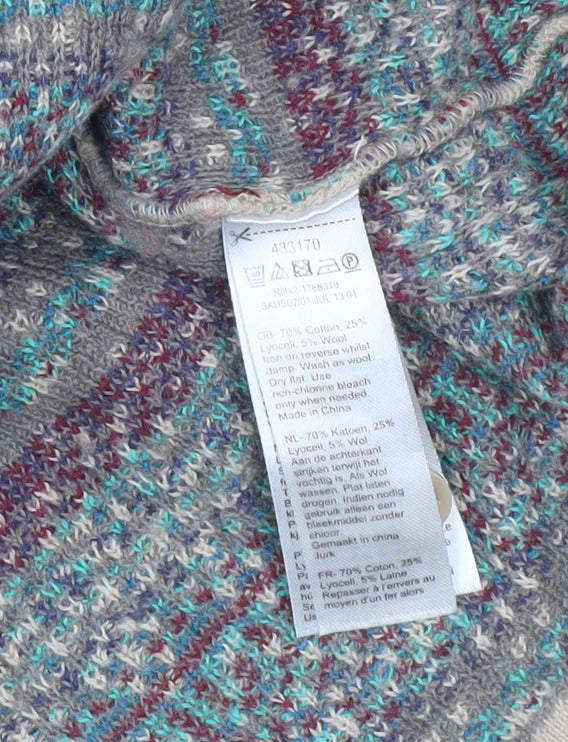 Monsoon Women Beige Knit Shift Dress S Geometric Pattern 3/4 Sleeve