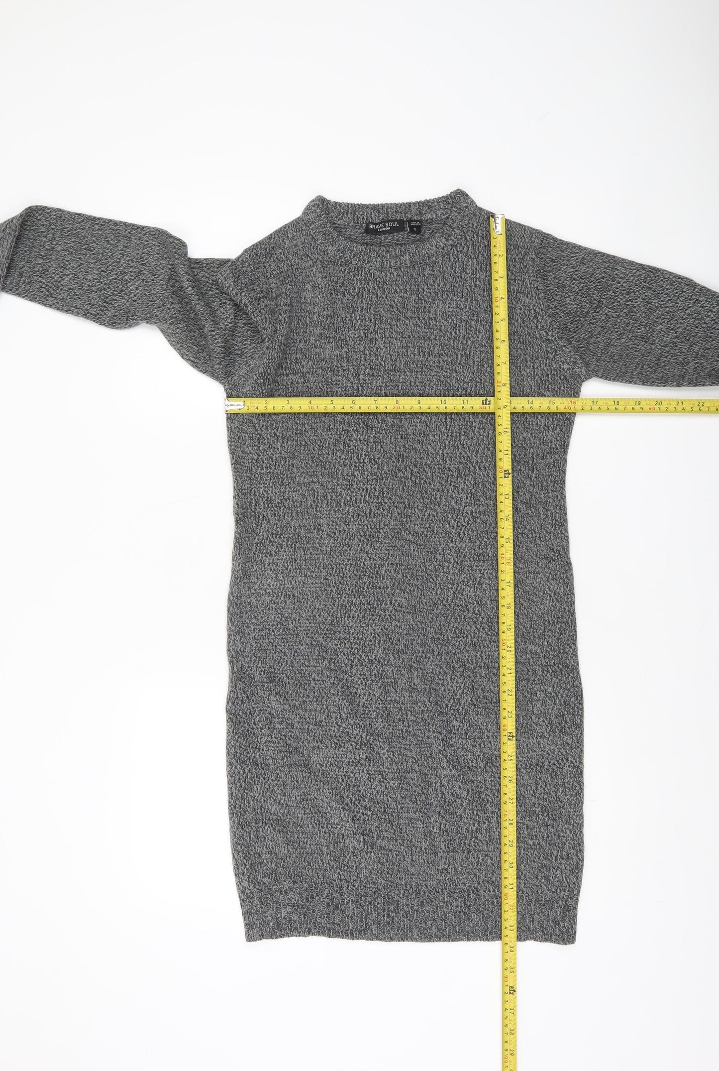 Brave Soul Women’s Grey Knit Long Sleeve Jumper Dress S