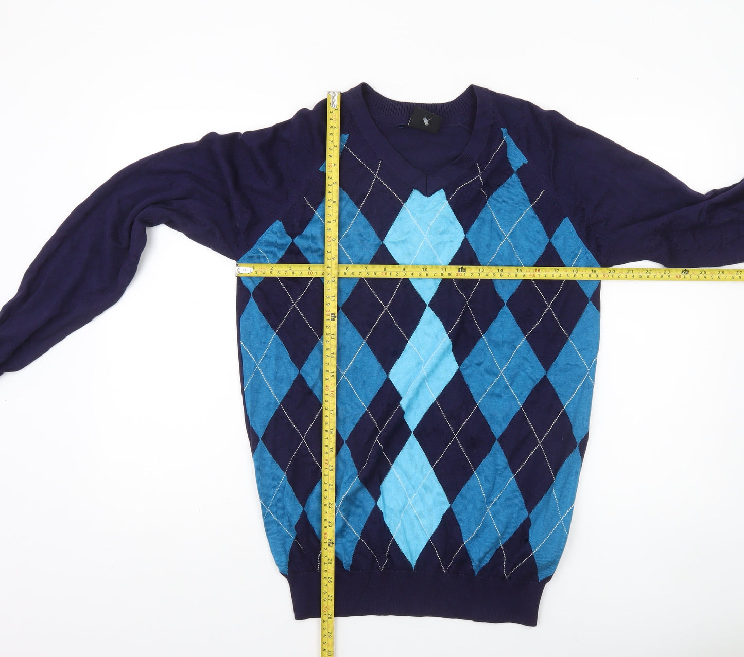 Dunlop Men Blue Argyle V-Neck Pullover Jumper Size M