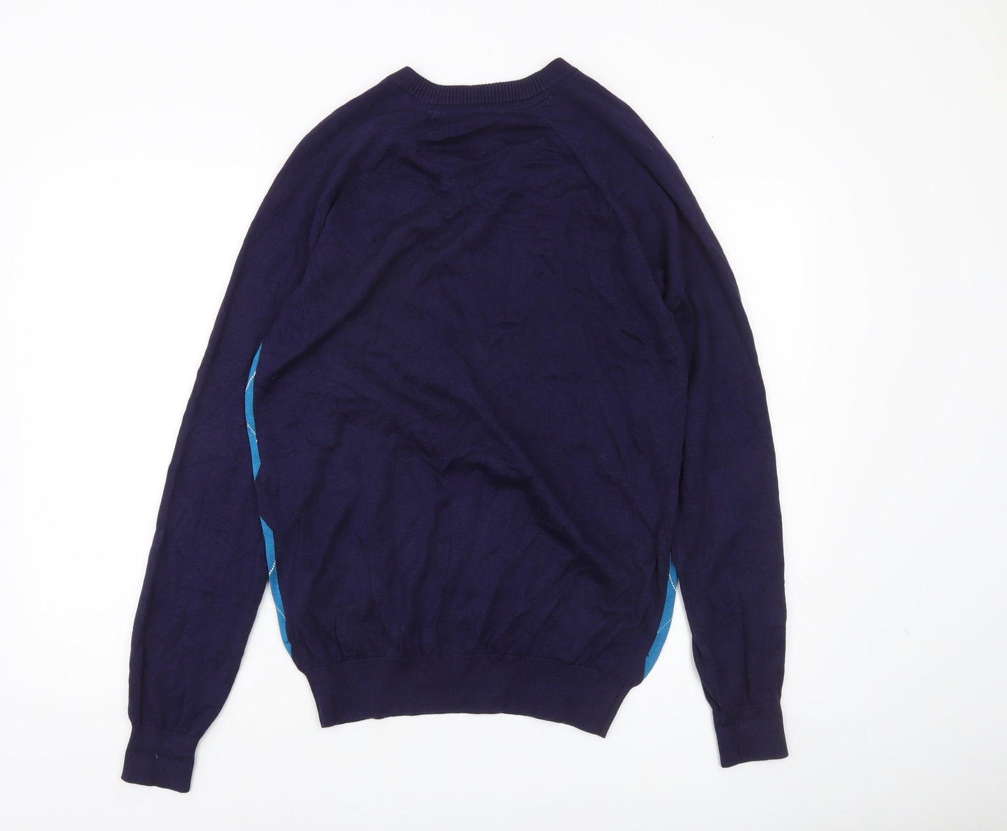 Dunlop Men Blue Argyle V-Neck Pullover Jumper Size M