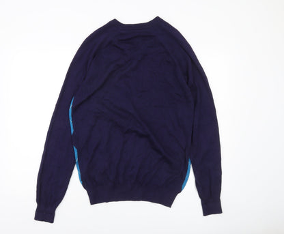 Dunlop Men Blue Argyle V-Neck Pullover Jumper Size M