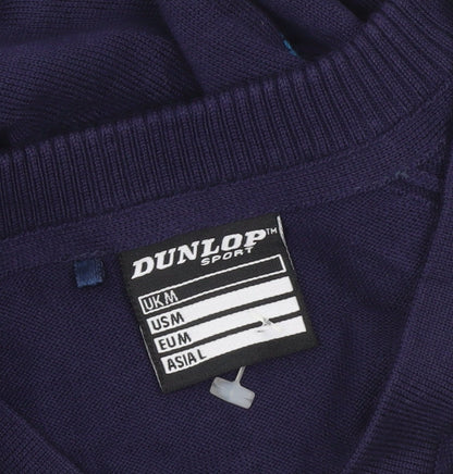 Dunlop Men Blue Argyle V-Neck Pullover Jumper Size M
