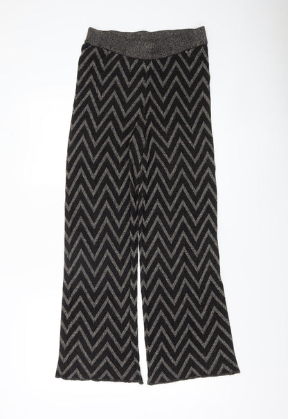 ONLY Women’s Black Metallic Zigzag Wide-Leg Knit Trousers Size M