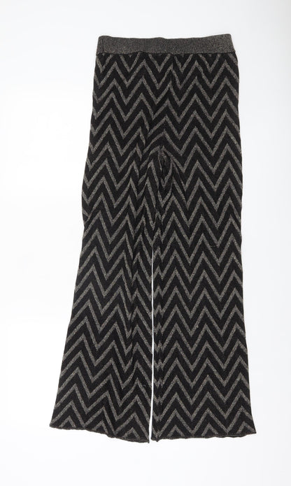 ONLY Women’s Black Metallic Zigzag Wide-Leg Knit Trousers Size M