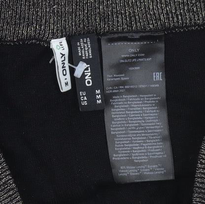 ONLY Women’s Black Metallic Zigzag Wide-Leg Knit Trousers Size M