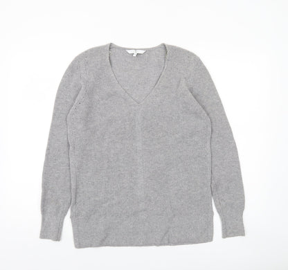 Jasper Conran Women’s Grey V-Neck Long Sleeve Merino Wool Jumper Size 10