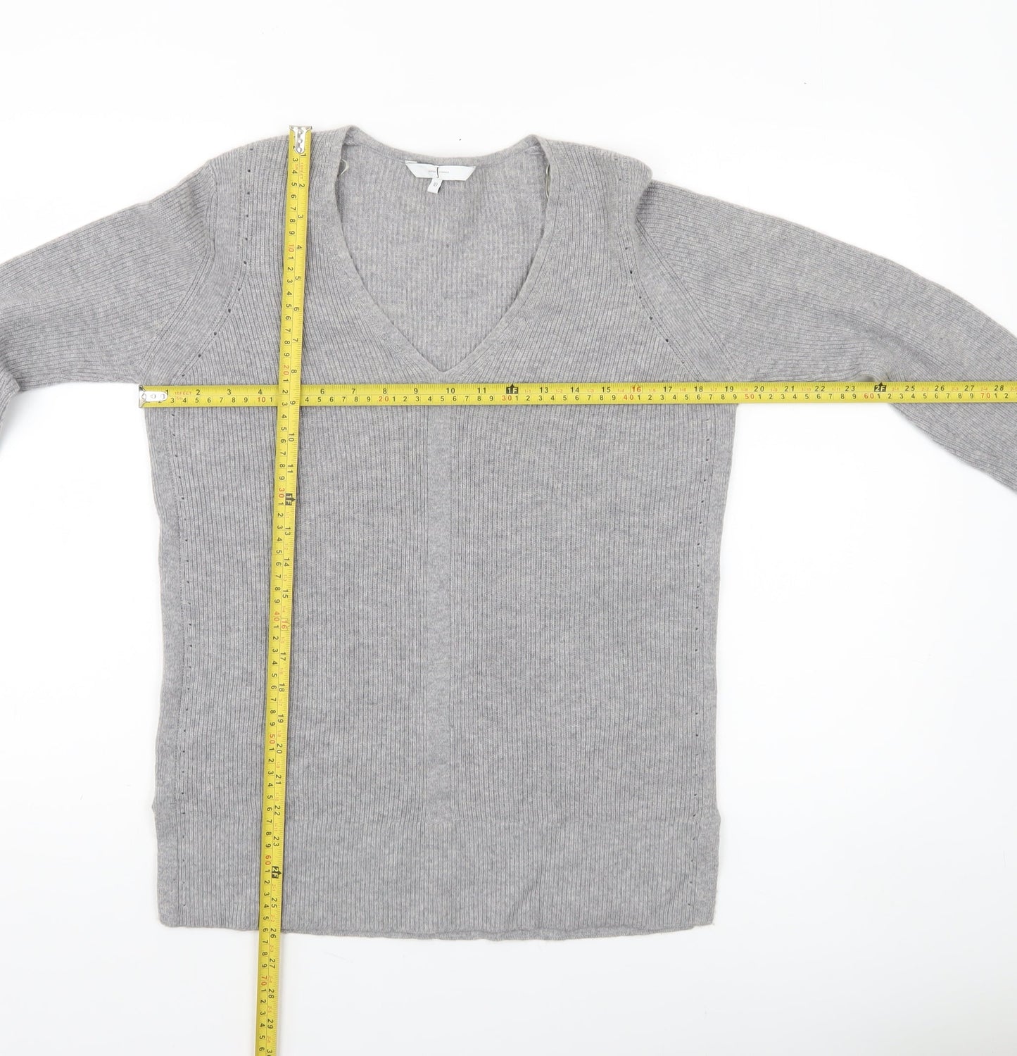 Jasper Conran Women’s Grey V-Neck Long Sleeve Merino Wool Jumper Size 10