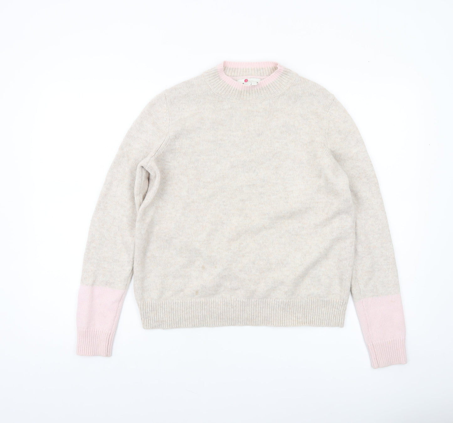Boden Women Beige Pink Crew Neck Wool Blend Jumper Size M