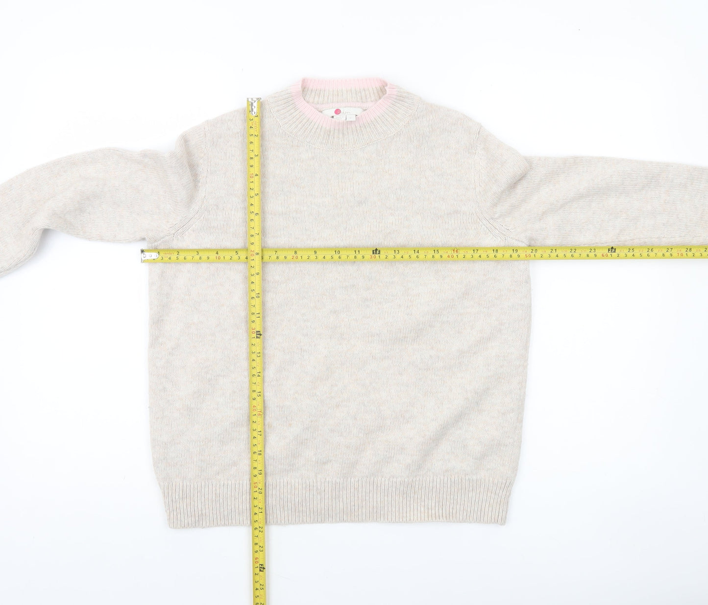 Boden Women Beige Pink Crew Neck Wool Blend Jumper Size M