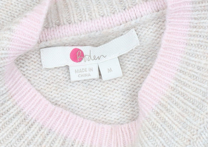 Boden Women Beige Pink Crew Neck Wool Blend Jumper Size M