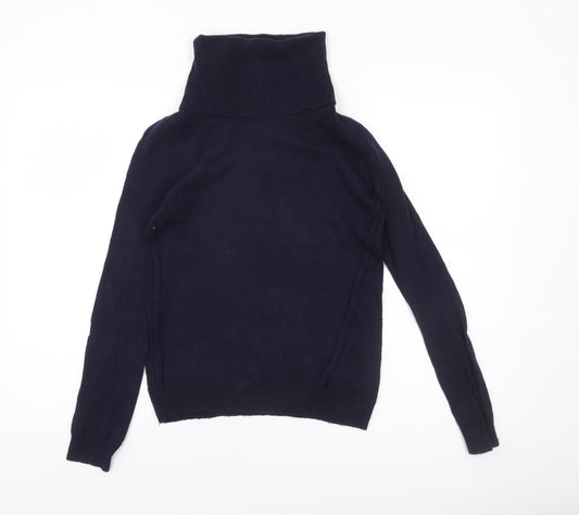 Jasper Conran Women's Blue Roll Neck Cotton Blend Jumper Size 8