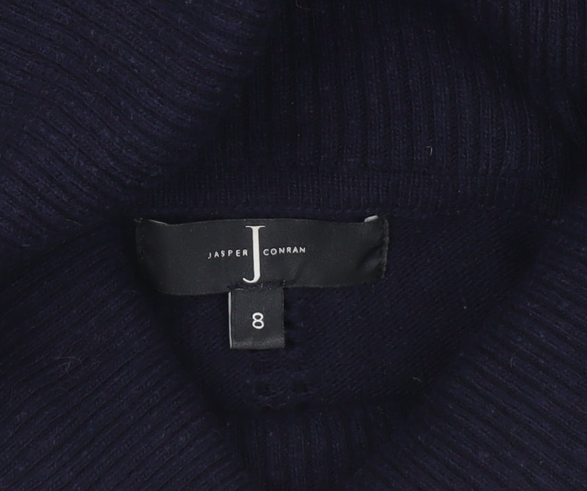 Jasper Conran Women's Blue Roll Neck Cotton Blend Jumper Size 8