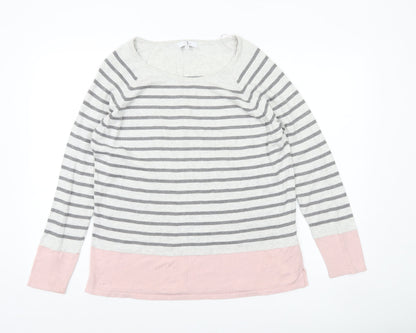 Jasper Conran Women's Grey Pink Striped Long Sleeve Cotton Jumper Size 14