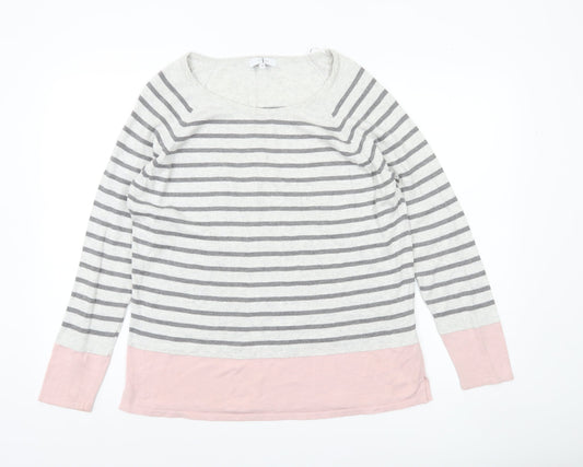 Jasper Conran Women's Grey Pink Striped Long Sleeve Cotton Jumper Size 14