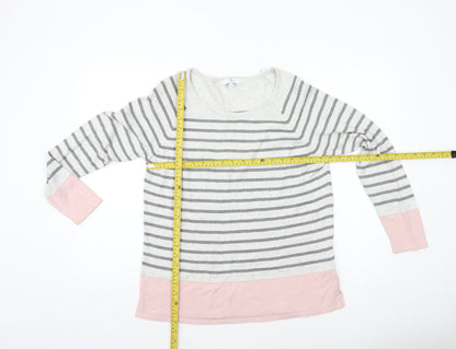 Jasper Conran Women's Grey Pink Striped Long Sleeve Cotton Jumper Size 14