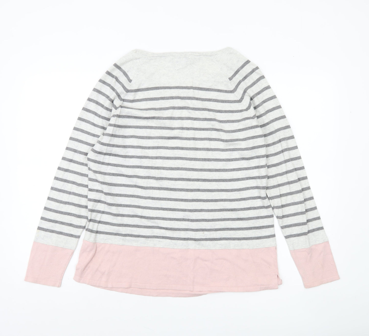 Jasper Conran Women's Grey Pink Striped Long Sleeve Cotton Jumper Size 14