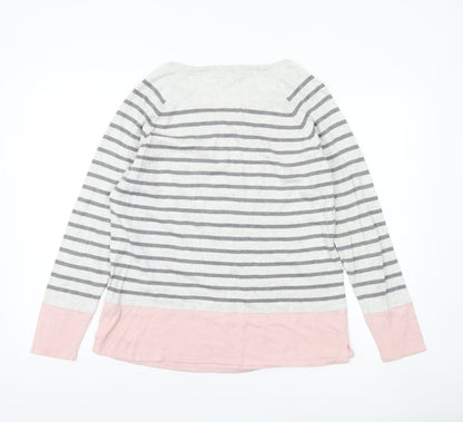 Jasper Conran Women's Grey Pink Striped Long Sleeve Cotton Jumper Size 14