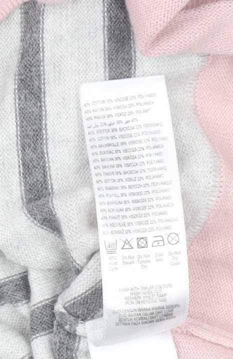 Jasper Conran Women's Grey Pink Striped Long Sleeve Cotton Jumper Size 14