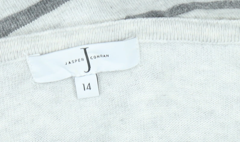 Jasper Conran Women's Grey Pink Striped Long Sleeve Cotton Jumper Size 14