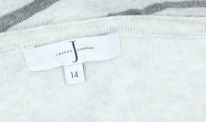 Jasper Conran Women's Grey Pink Striped Long Sleeve Cotton Jumper Size 14