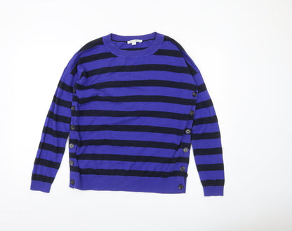 Boden Women Blue Striped Wool Cotton Crew Neck Jumper M