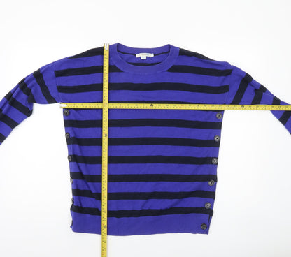Boden Women Blue Striped Wool Cotton Crew Neck Jumper M