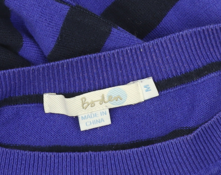 Boden Women Blue Striped Wool Cotton Crew Neck Jumper M