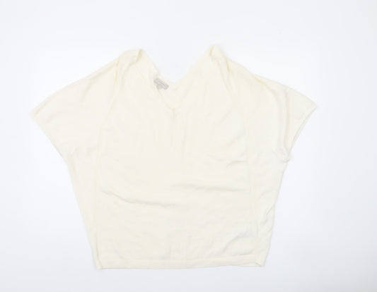 Hobbs Women’s Ivory Linen Cotton V-Neck Short Sleeve Jumper Size S