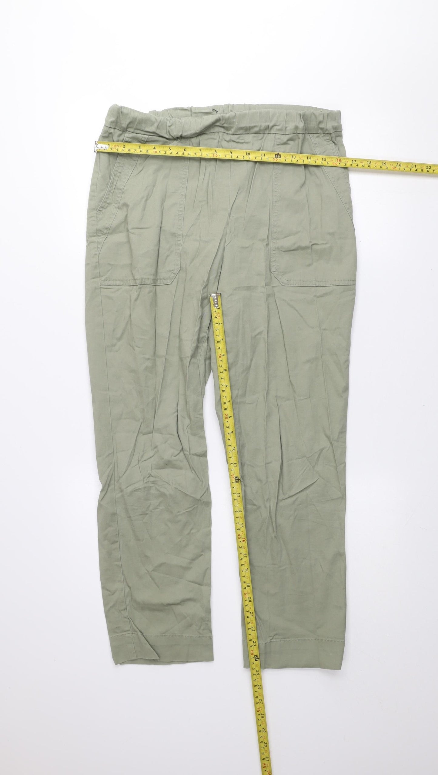 Dunnes Stores Men's Green Cargo Trousers Size M Elastic Waist Lightweight