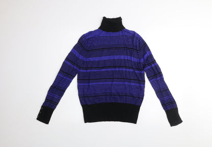 Debenhams Women’s Blue Striped Roll Neck Long Sleeve Jumper Size 14