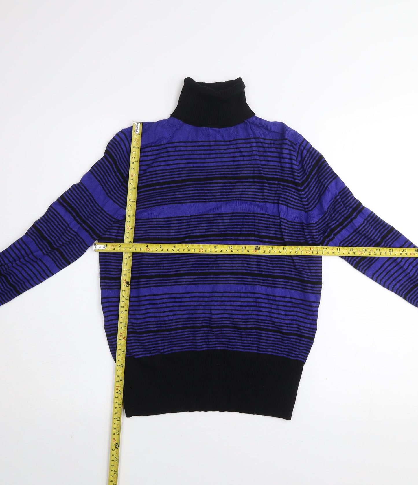 Debenhams Women’s Blue Striped Roll Neck Long Sleeve Jumper Size 14