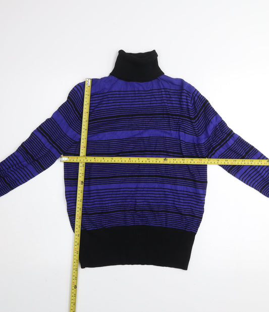 Debenhams Women’s Blue Striped Roll Neck Long Sleeve Jumper Size 14